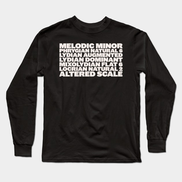 Music Theory Melodic Minor Modes Jazz Musician T-Shirt, Guitar Sax Piano Bass Drum Player Tee, Gift Shirt , Music Teacher Student Present Long Sleeve T-Shirt by Jazz Nerd Paradise